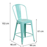 Blake 24 Industrial Style Bar Stool Chair, Mint Green - Set of 4 - Modern Metal Counter Height