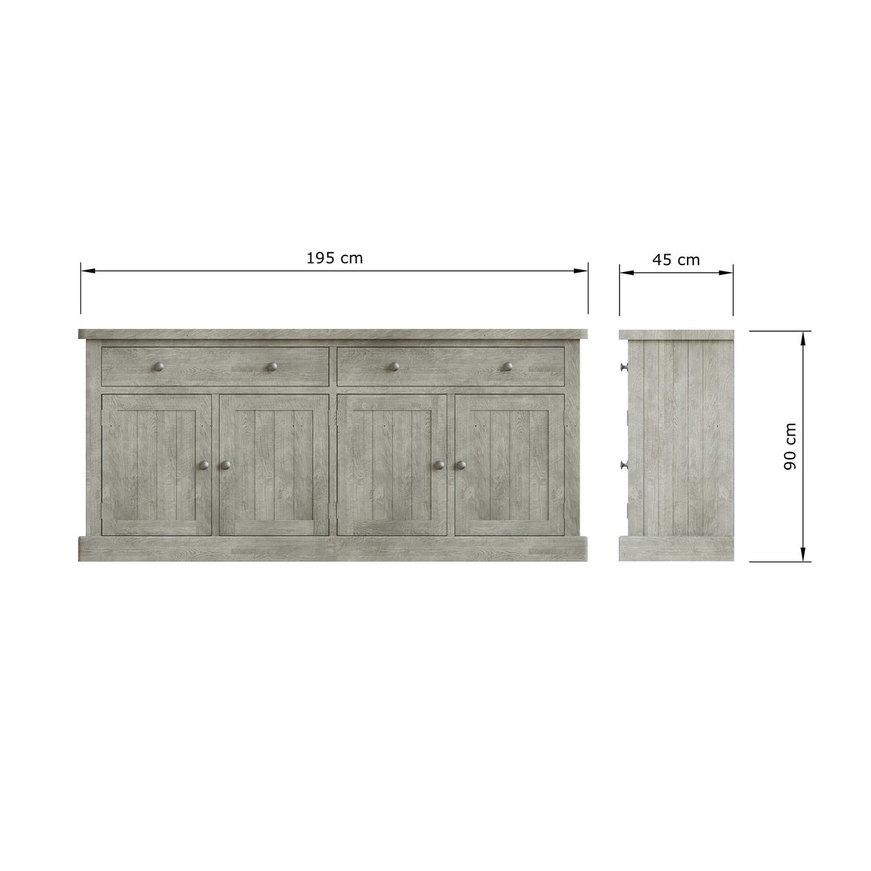 Bowood Large Straight Sideboard 4 Door Solid Wood Limewash