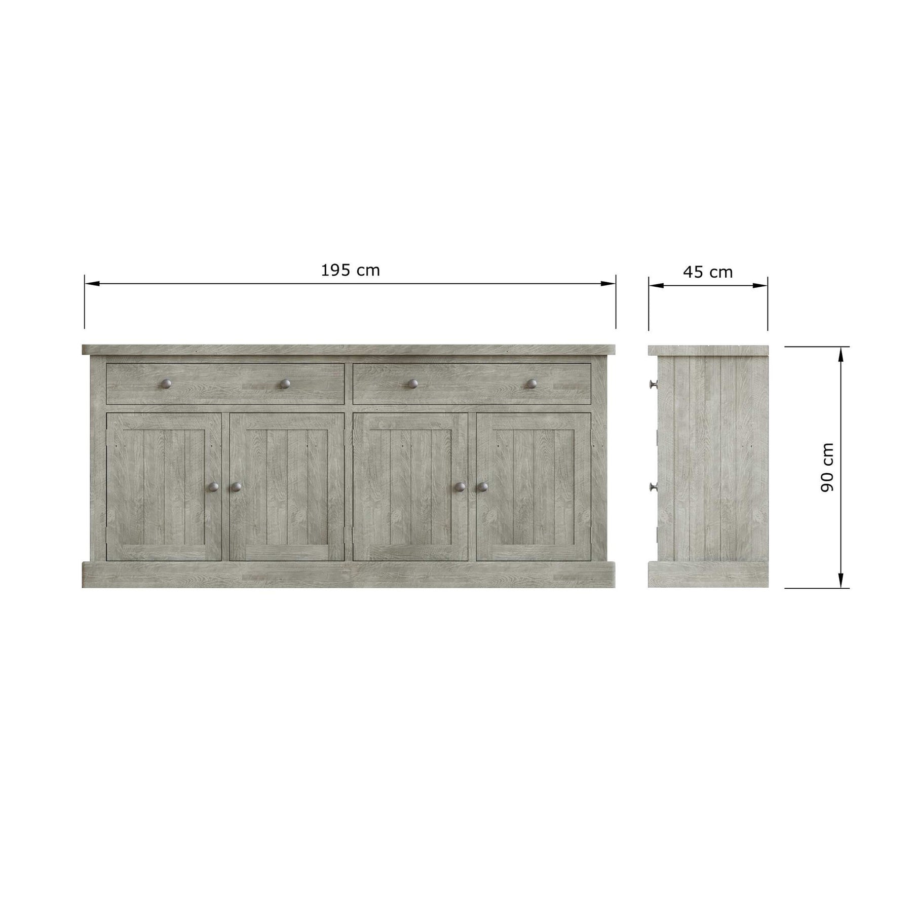 Bowood Large Straight Sideboard 4 Door Solid Wood Limewash