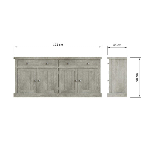 Bowood Large Straight Sideboard 4 Door Solid Wood Limewash