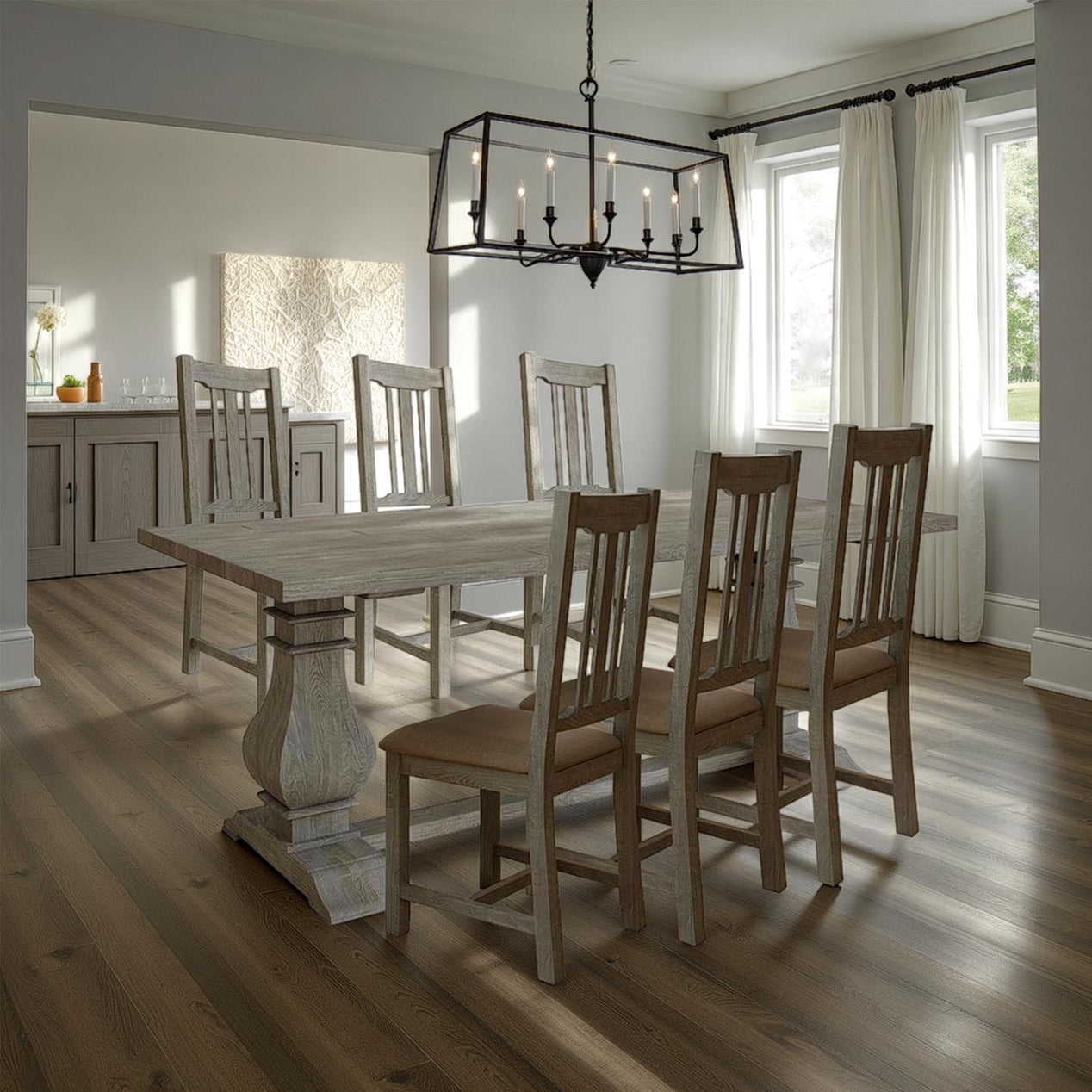 Bowood 2m Dining Table Solid Reclaimed Limewashed Pine + 6 Chairs