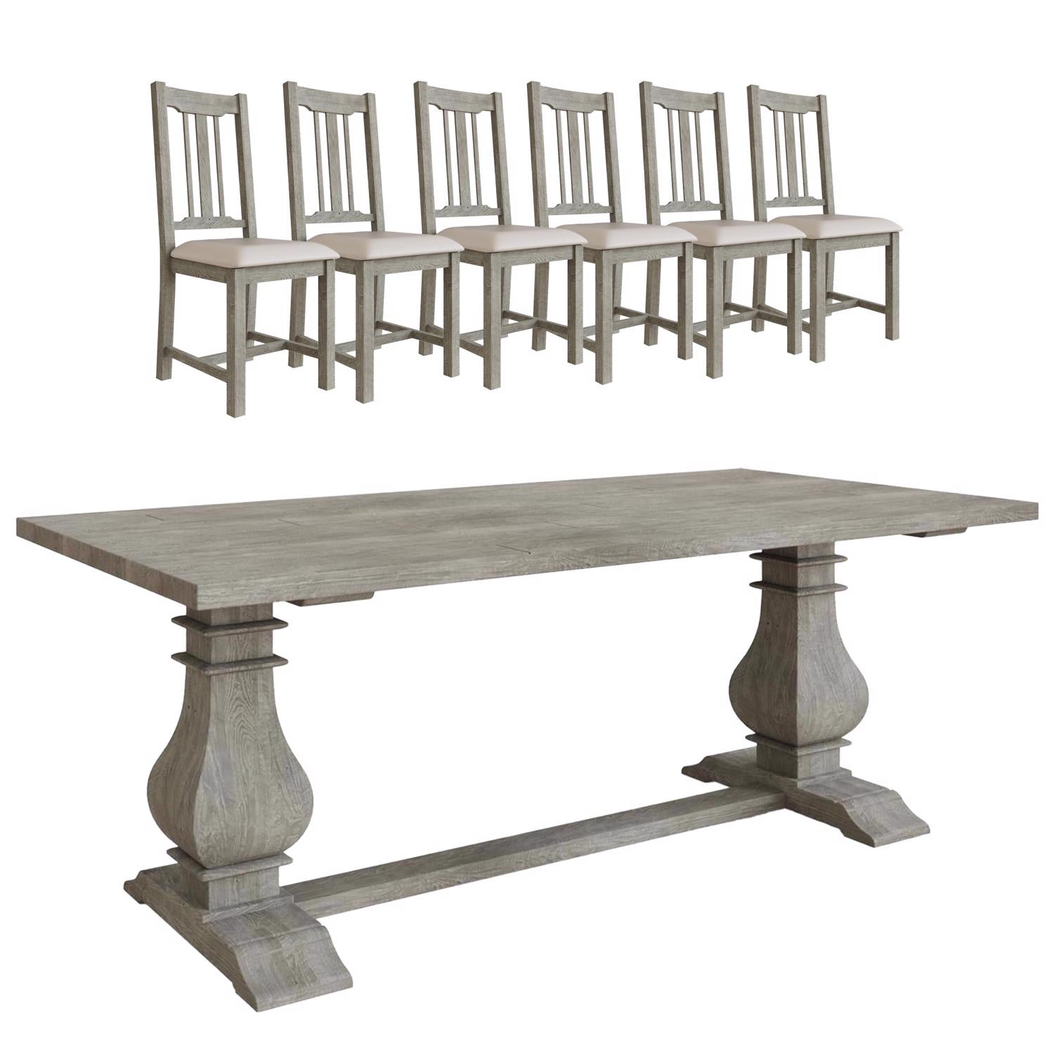 Bowood 2m Dining Table Solid Reclaimed Limewashed Pine + 6 Chairs