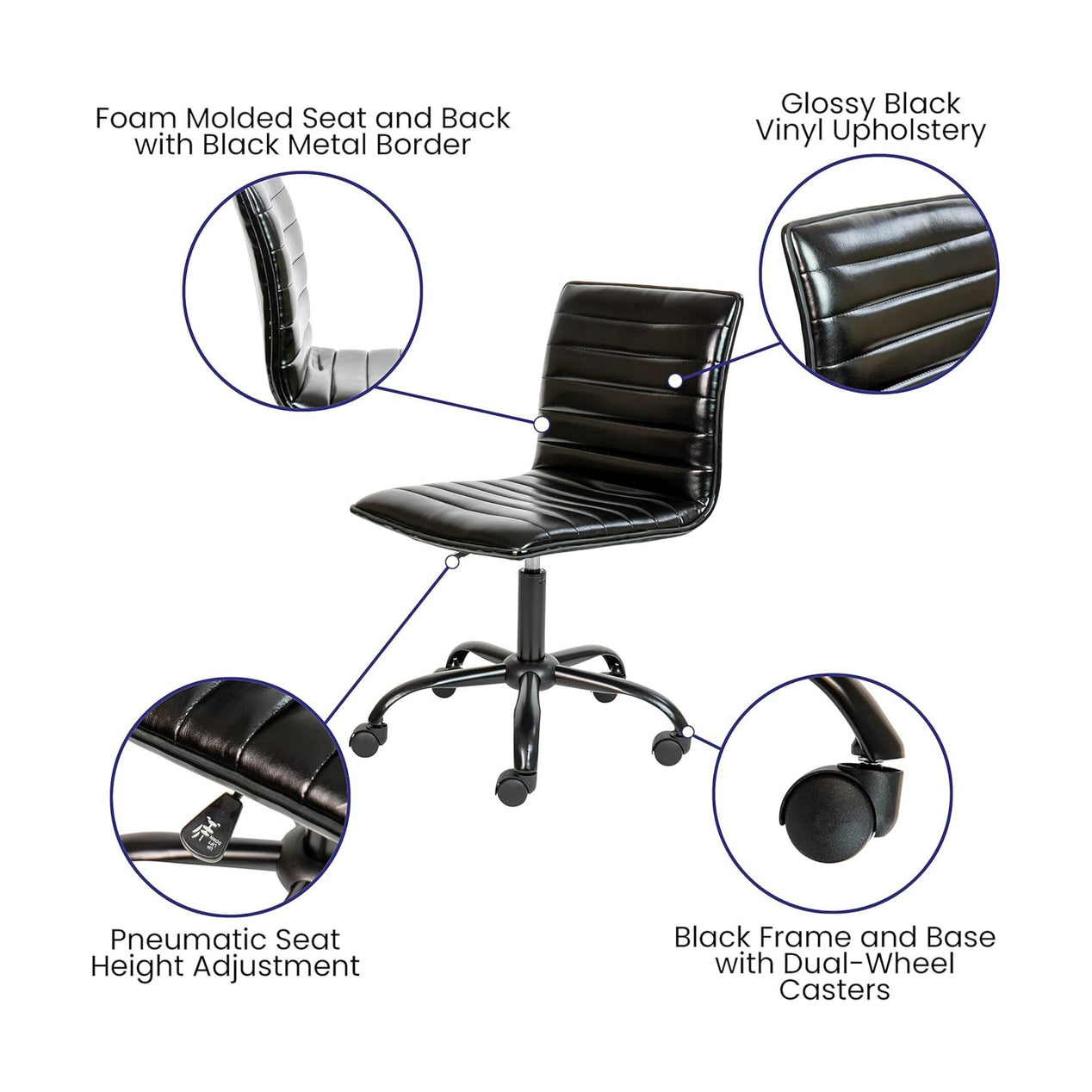 Black Faux Leather Low Back Designer Office Chair