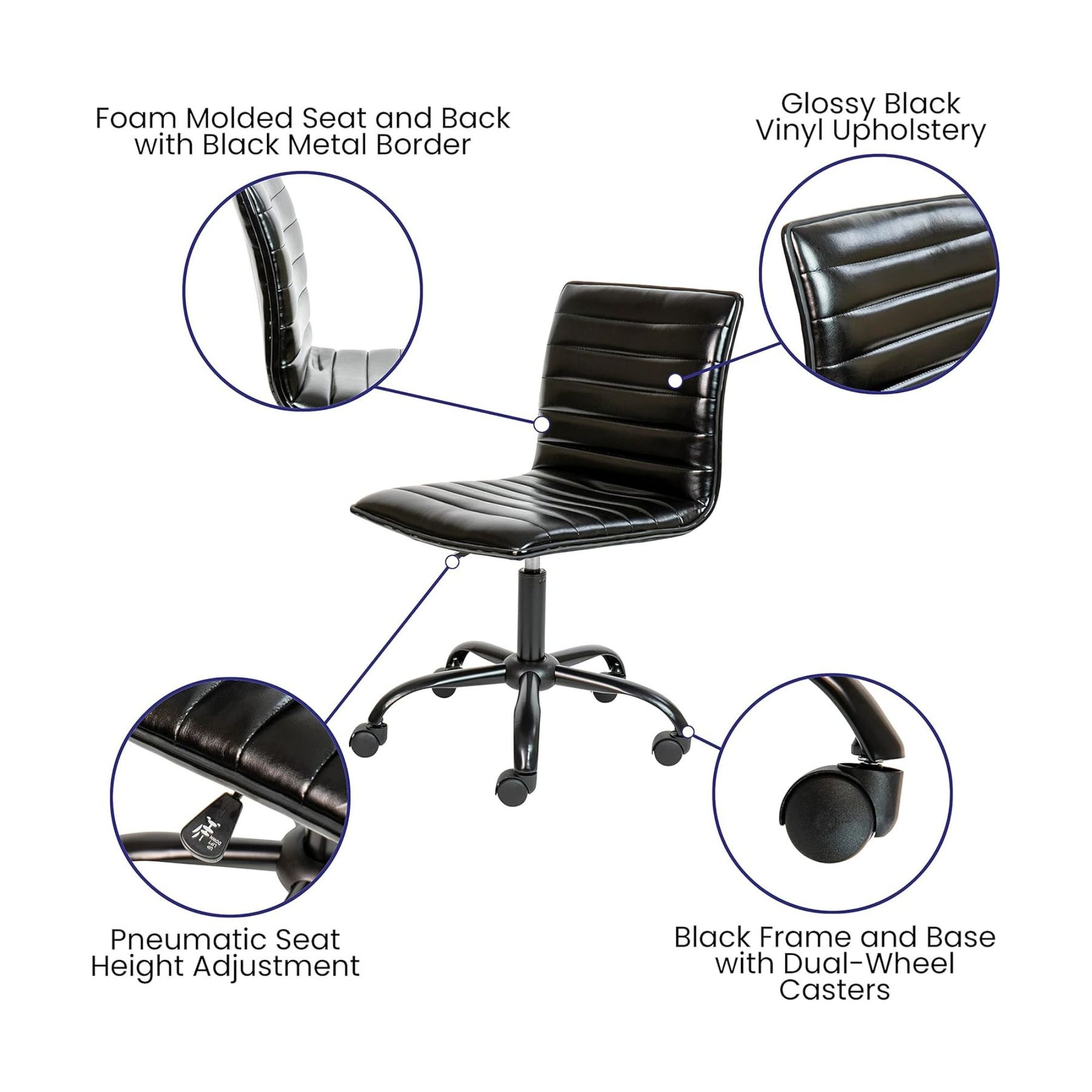 Black Faux Leather Low Back Designer Office Chair