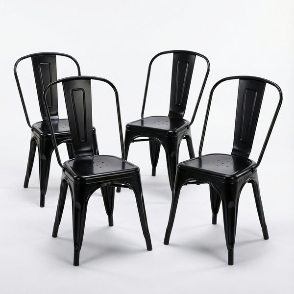 Bistro Pack Of 4 Black Metal Chairs