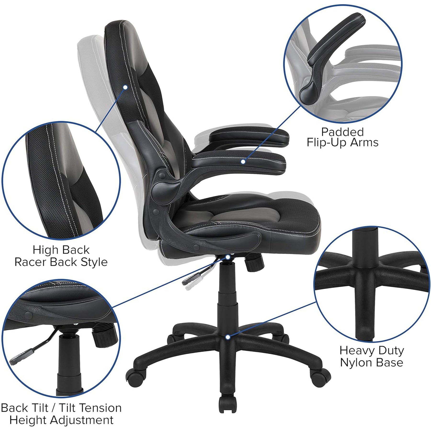X10 Black Faux Leather Racer Style Gaming Office Chair