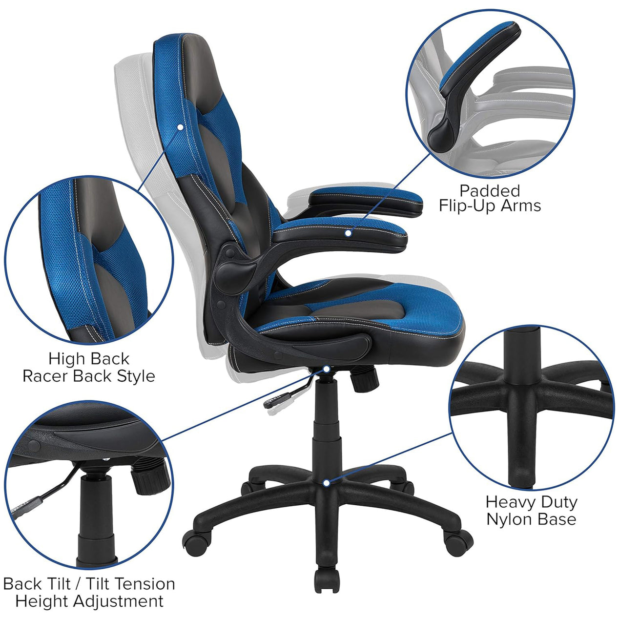 X10 Black & Blue Faux Leather Racer Style Gaming Office Chair