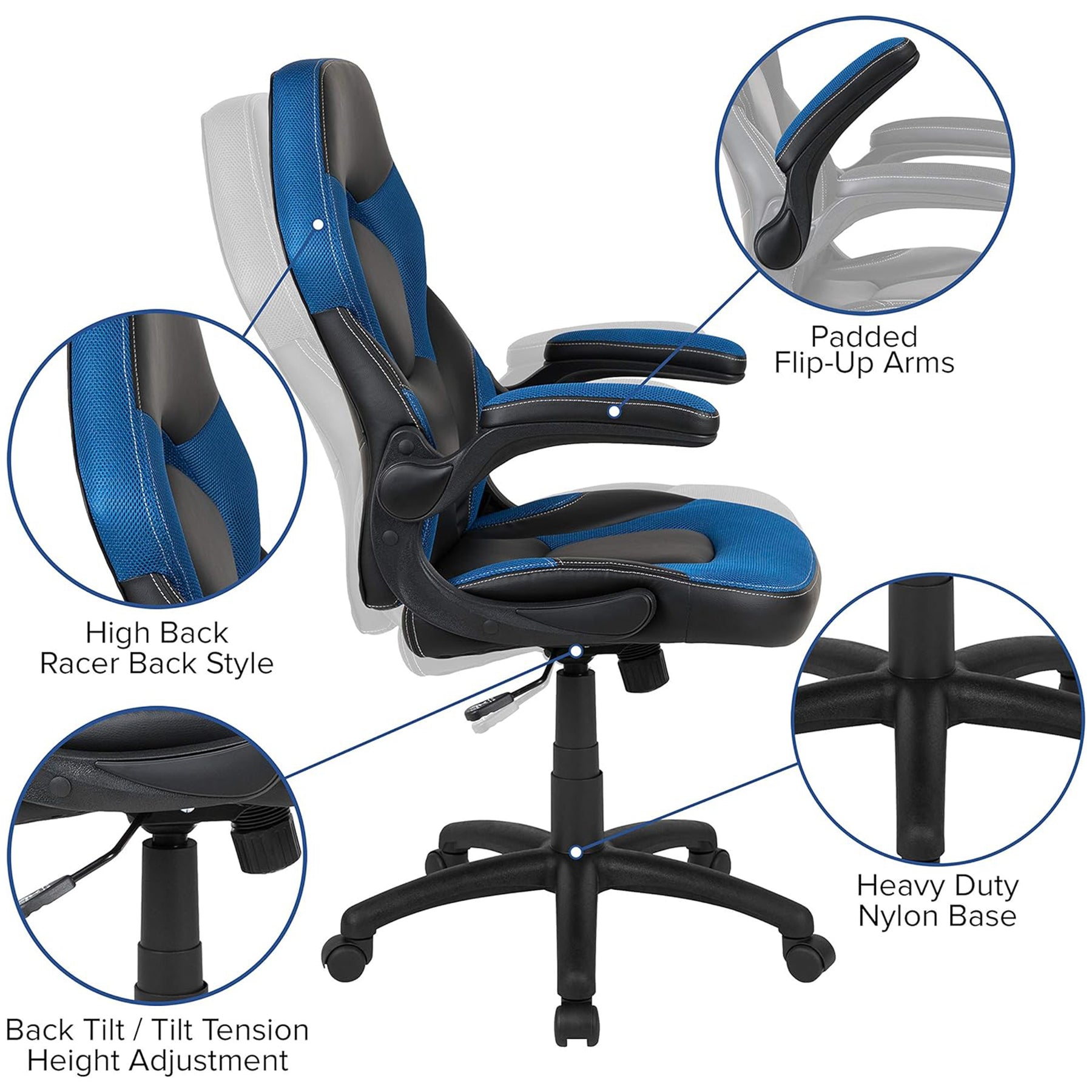 X10 Black & Blue Faux Leather Racer Style Gaming Office Chair