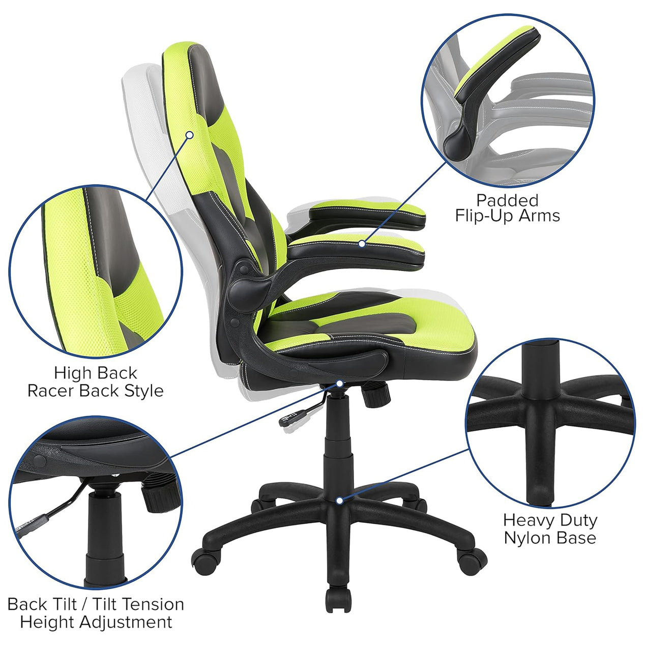 X10 Black & Green Faux Leather Racer Style Gaming Office Chair