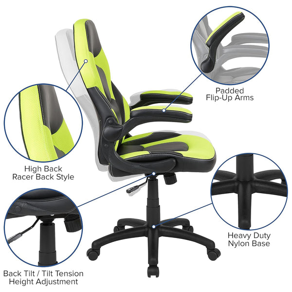 X10 Black & Green Faux Leather Racer Style Gaming Office Chair