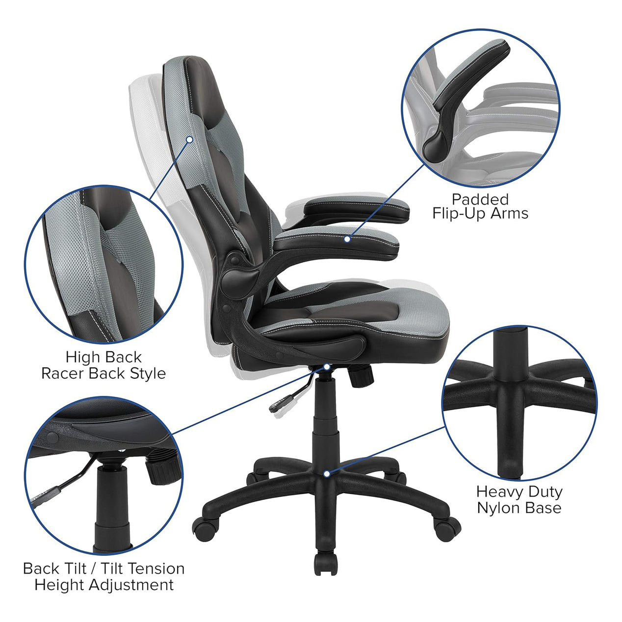 X10 Black & Grey Faux Leather Racer Style Gaming Office Chair