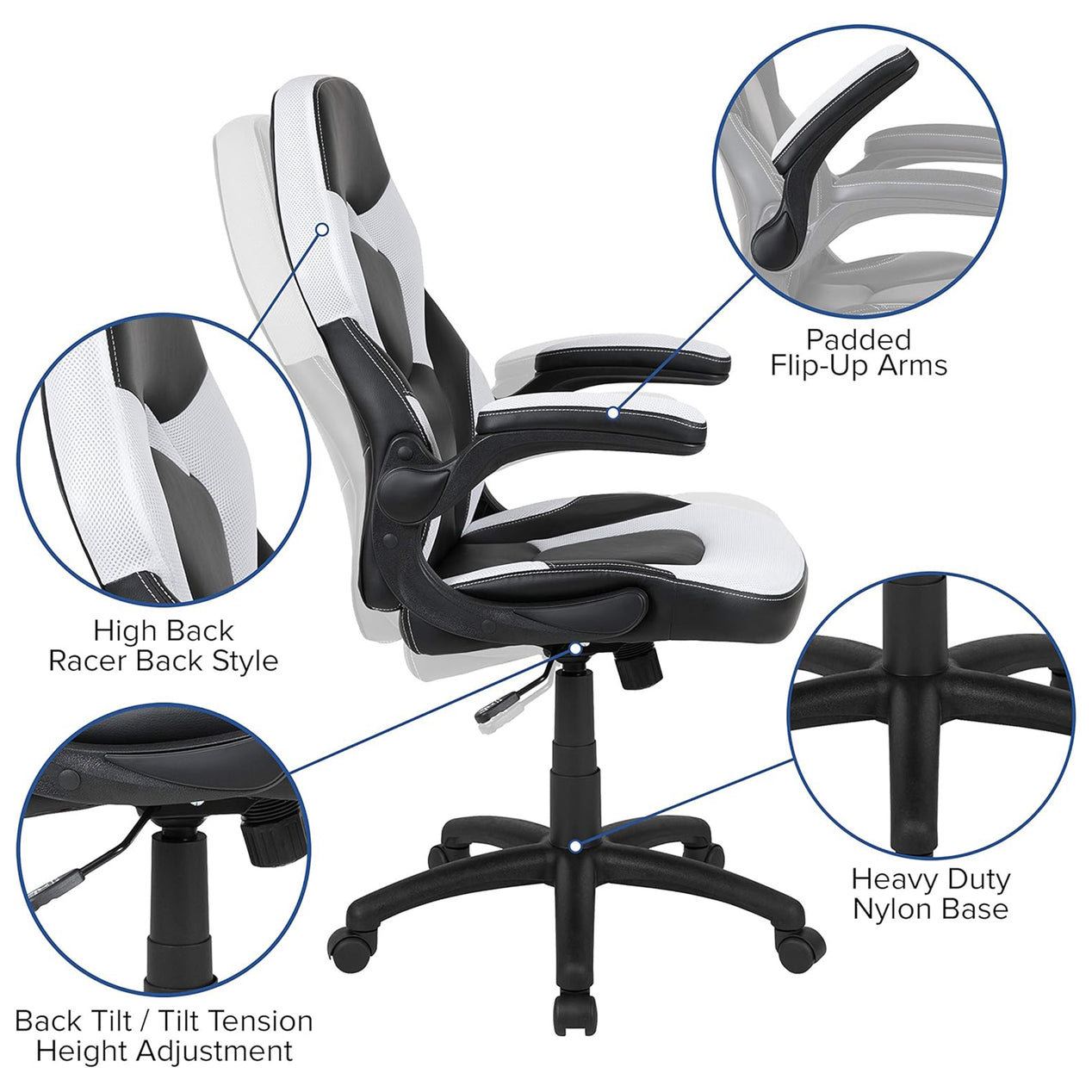 X10 Black & White Faux Leather Racer Style Gaming Office Chair