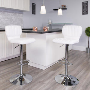 Set Of 2 White Faux Leather Rotating Barstools
