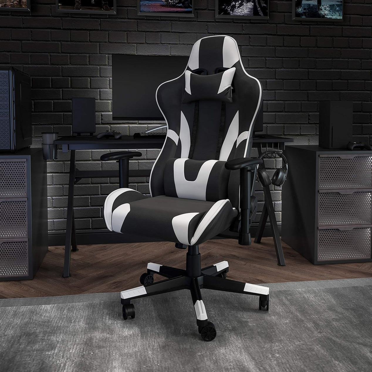 X20 Black & White Faux Leather Racer Style Gaming Office Chair
