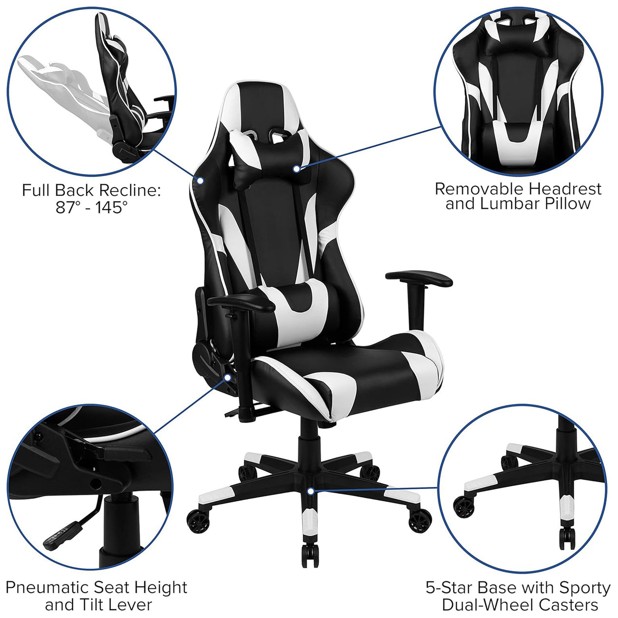 X20 Black & White Faux Leather Racer Style Gaming Office Chair