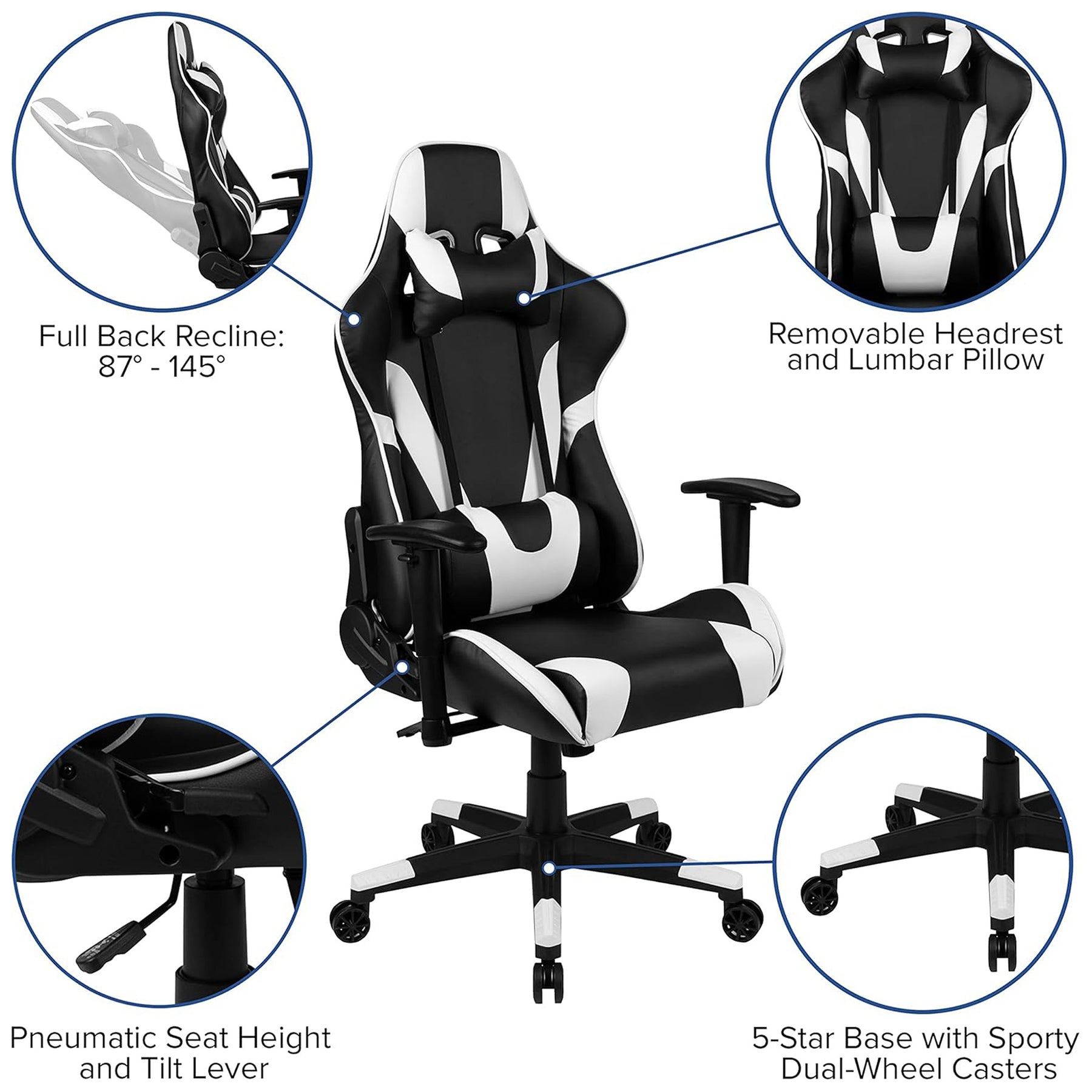 X20 Black & White Faux Leather Racer Style Gaming Office Chair