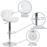 Set Of 2 White Faux Leather Curved Rotating Barstools