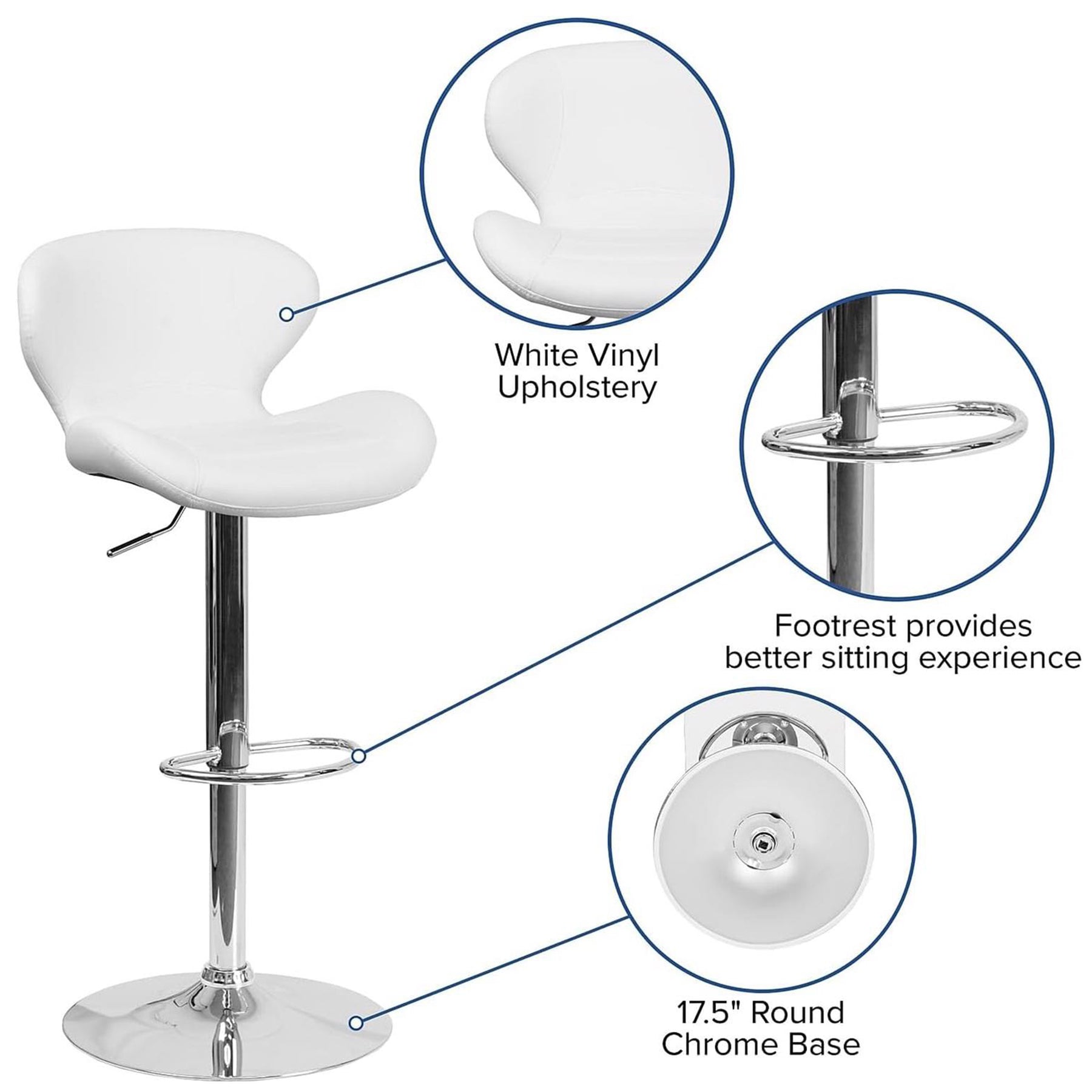 Set Of 2 White Faux Leather Curved Rotating Barstools