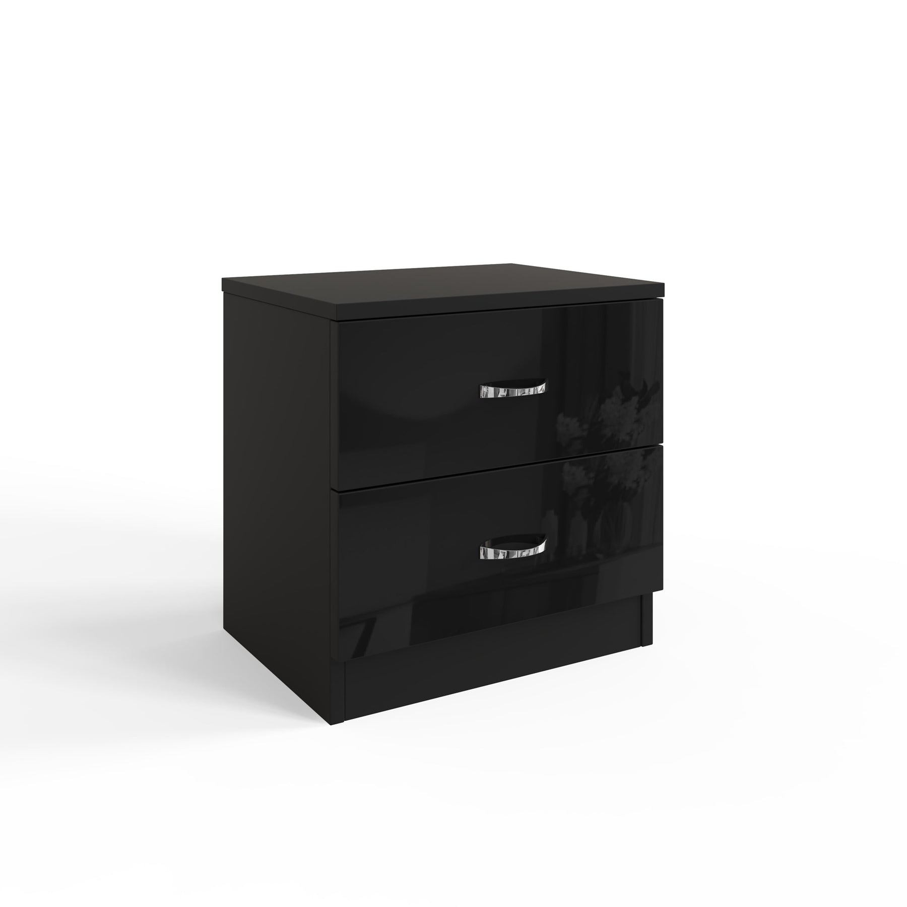 FWStyle Chilton 2 Drawer Bedside Cabinet - Black Gloss Front