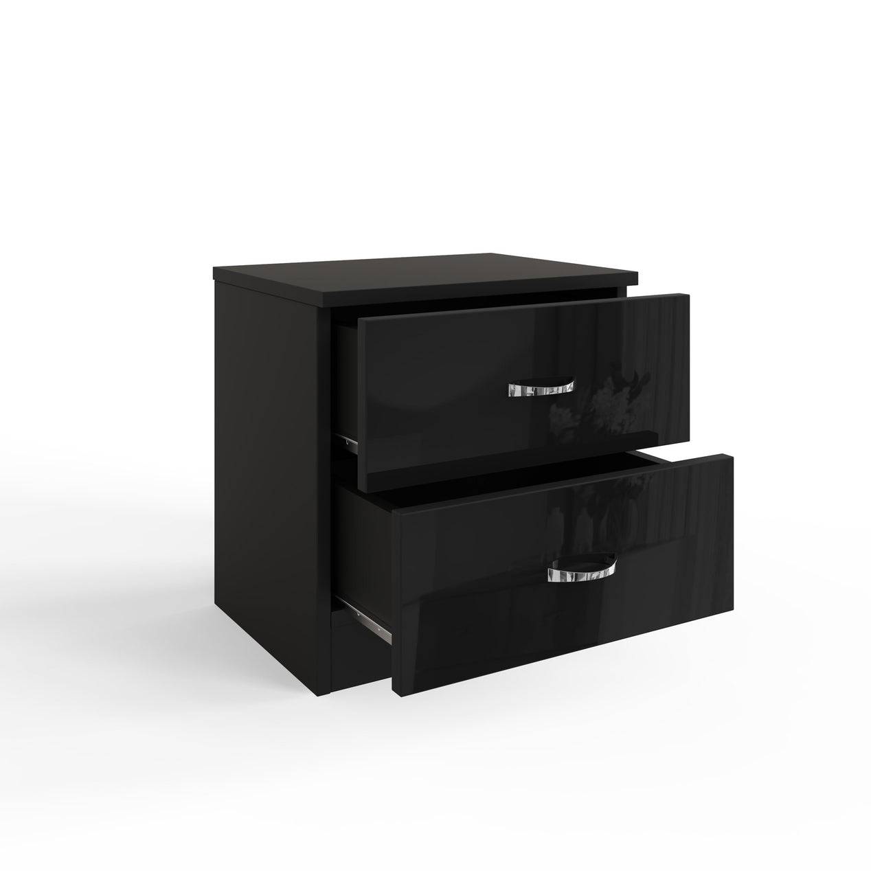 FWStyle Chilton 2 Drawer Bedside Cabinet - Black Gloss Front