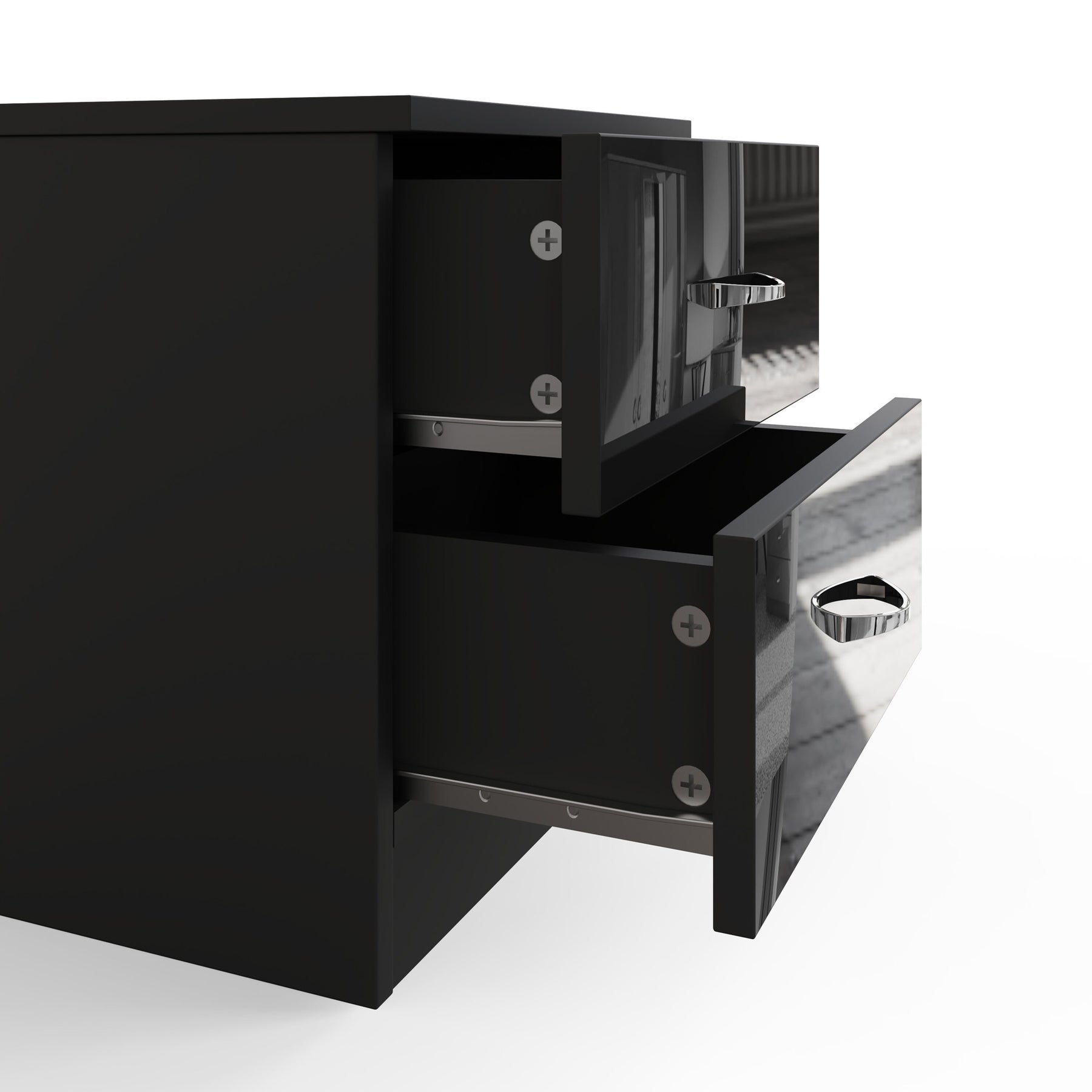 FWStyle Chilton 2 Drawer Bedside Cabinet - Black Gloss Front