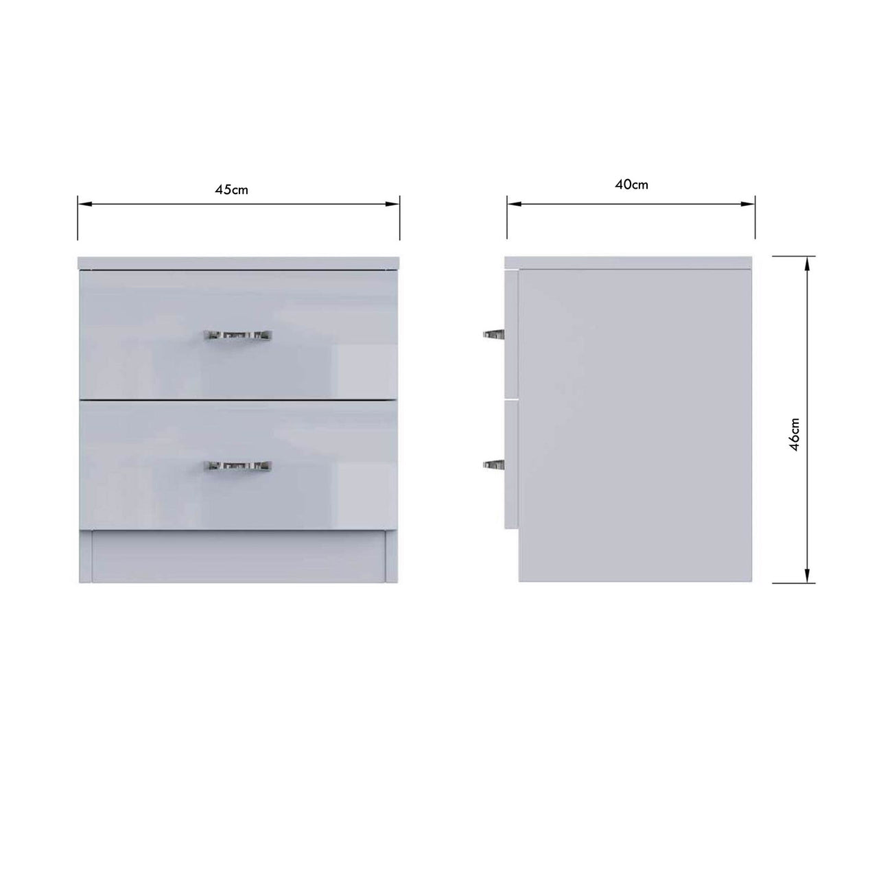 FWStyle Chilton 2 Drawer Bedside Cabinet - Grey Gloss Front