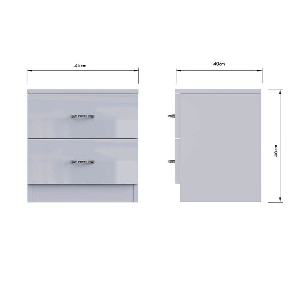 FWStyle Chilton 2 Drawer Bedside Cabinet - Grey Gloss Front