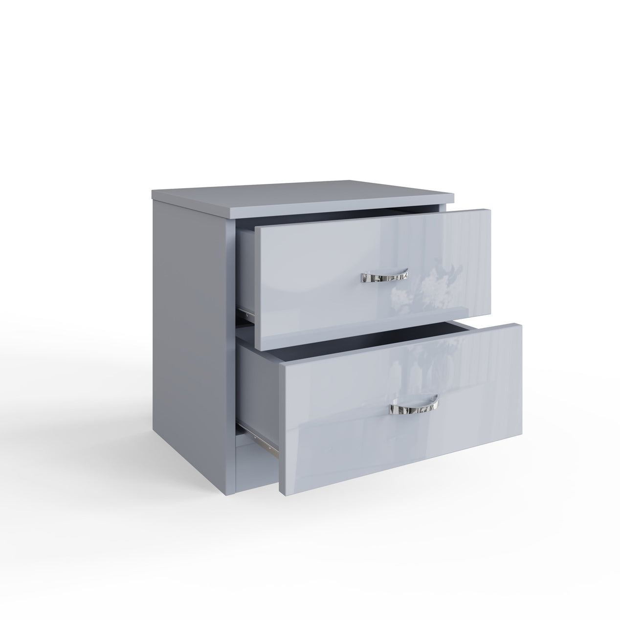 FWStyle Chilton 2 Drawer Bedside Cabinet - Grey Gloss Front