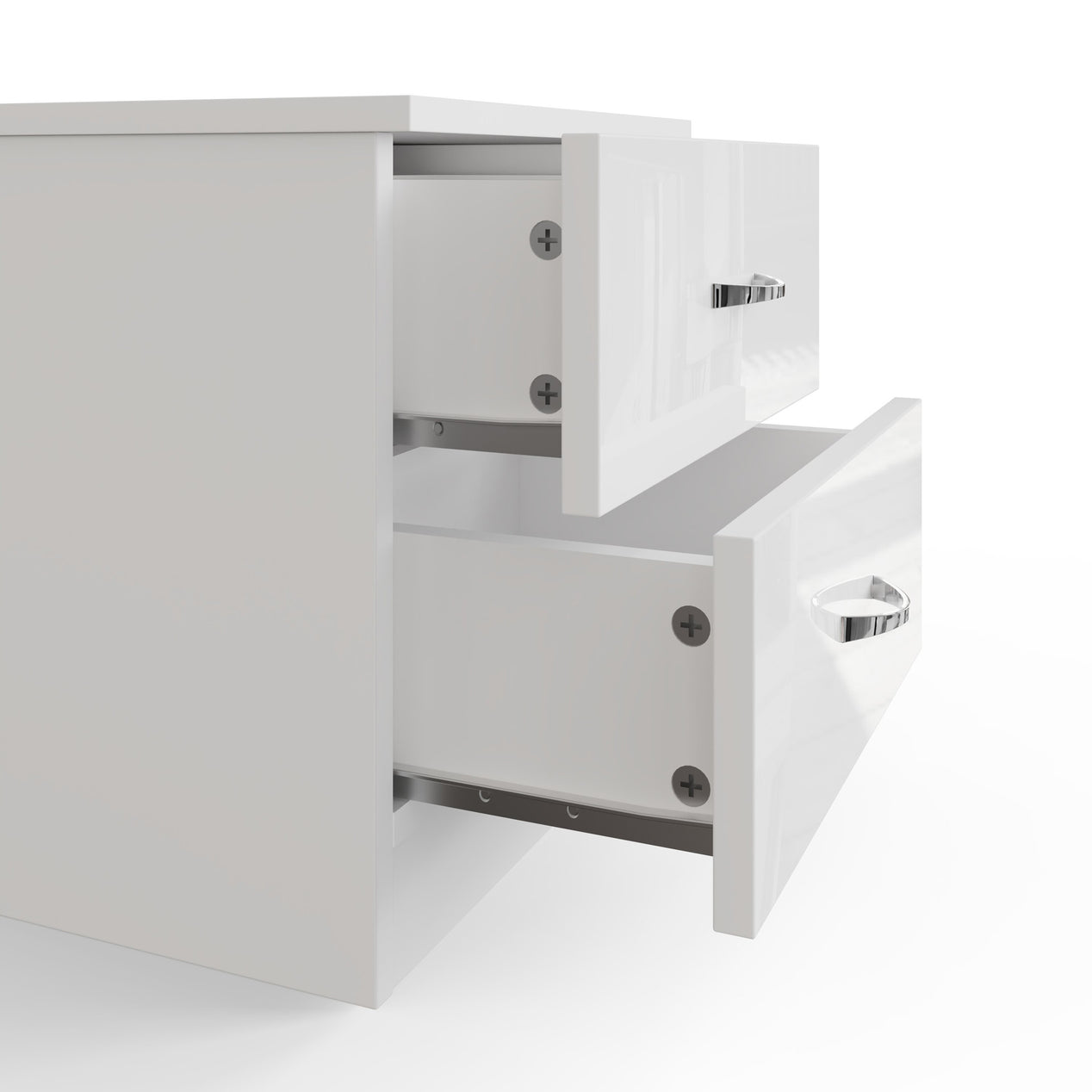 FWStyle Chilton 2 Drawer Bedside Cabinet - White Gloss Front