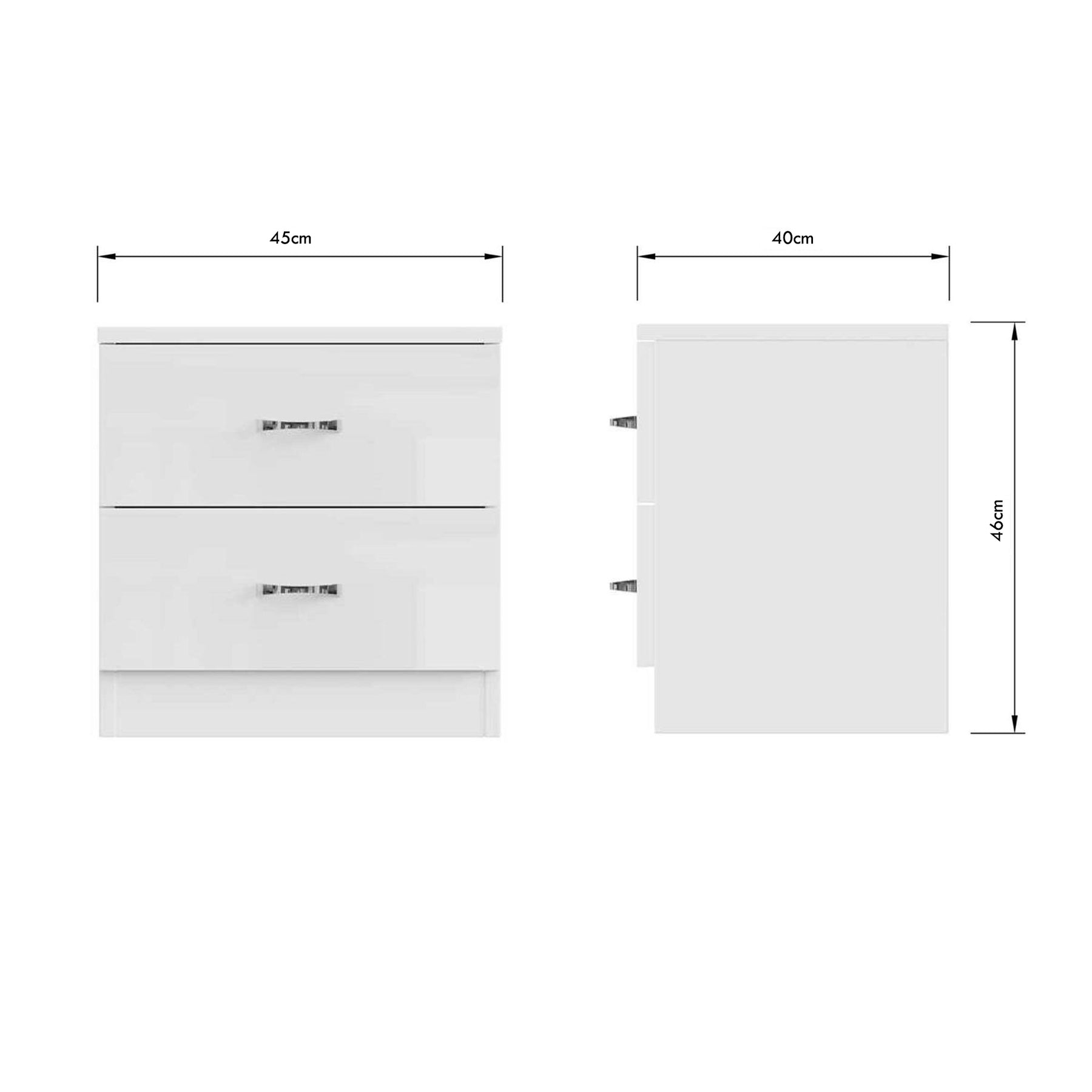 FWStyle Chilton 2 Drawer Bedside Cabinet - White Gloss Front