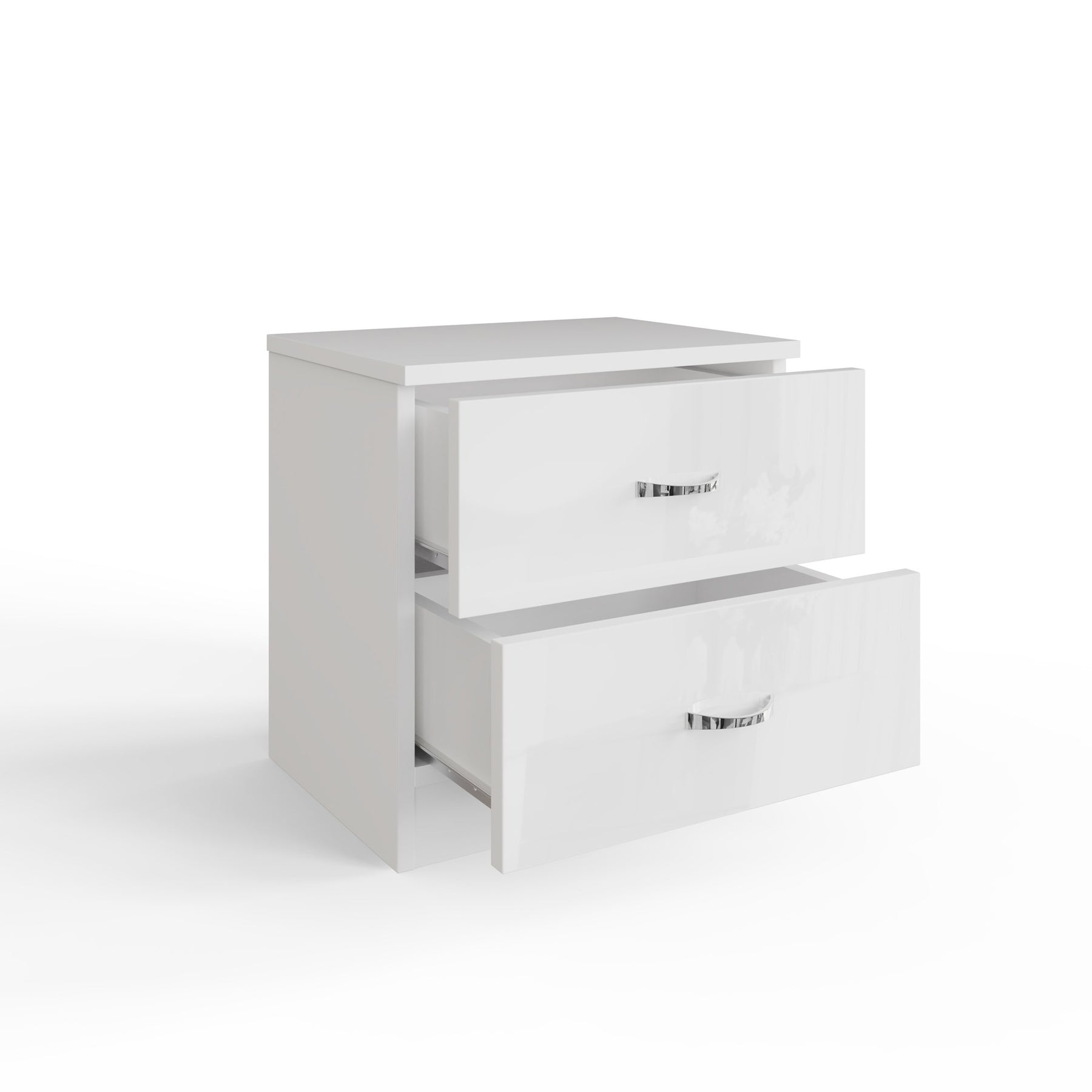FWStyle Chilton 2 Drawer Bedside Cabinet - White Gloss Front