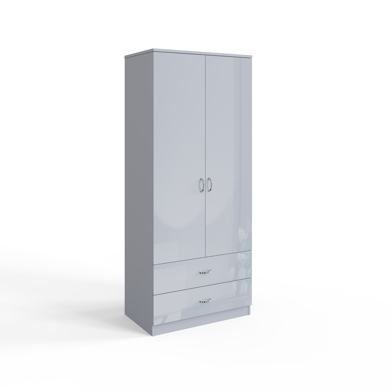 FWStyle Chilton Combination Wardrobe 2 Door 2 Drawer - Grey Gloss Front