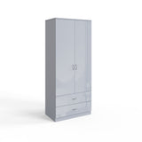 FWStyle Chilton Combination Wardrobe 2 Door 2 Drawer - Grey Gloss Front