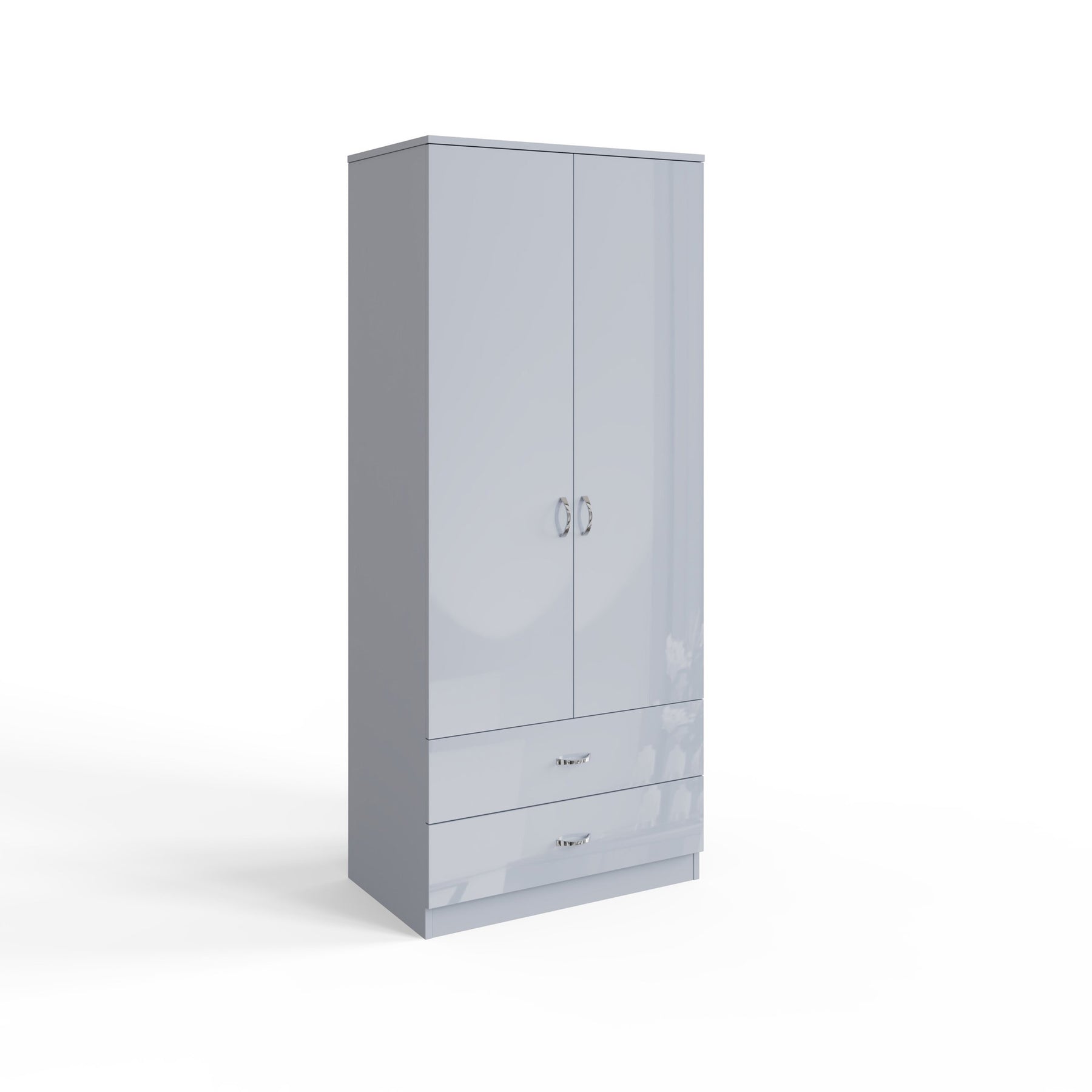 FWStyle Chilton Combination Wardrobe 2 Door 2 Drawer - Grey Gloss Front