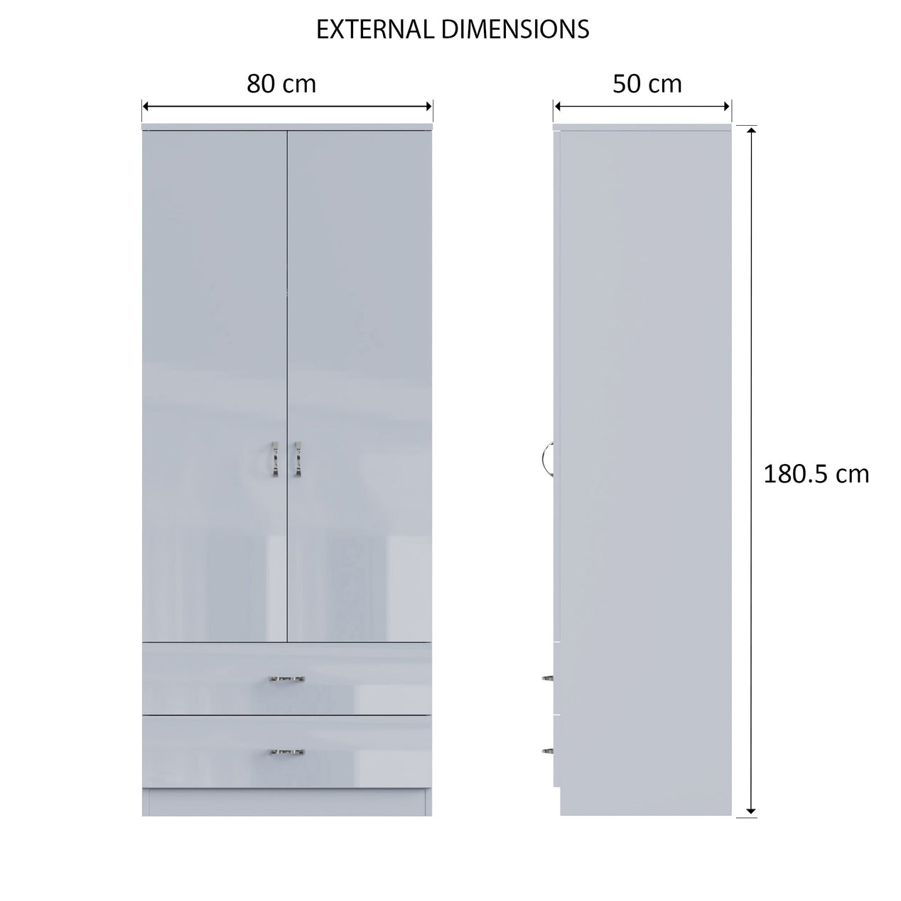 FWStyle Chilton Combination Wardrobe 2 Door 2 Drawer - Grey Gloss Front