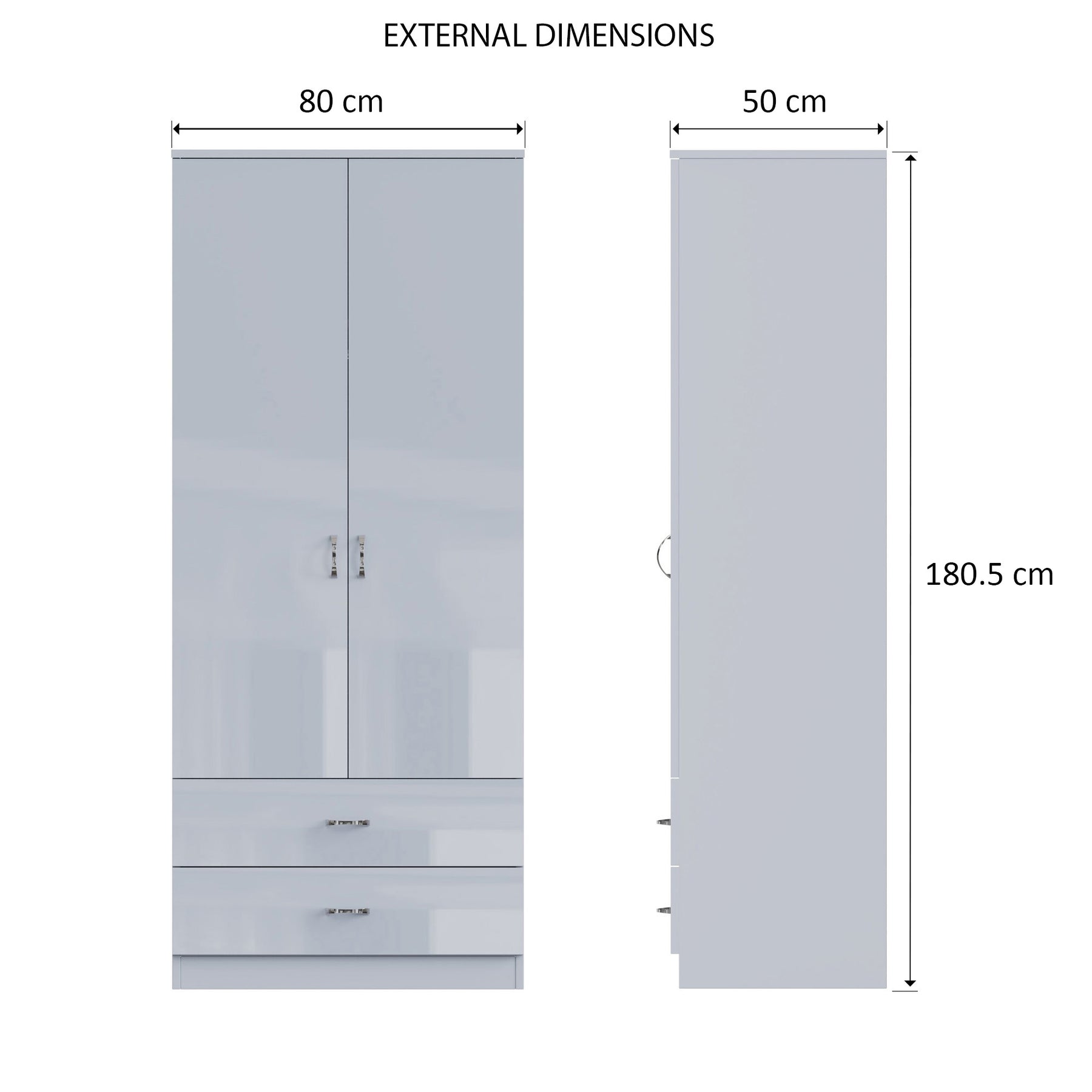 FWStyle Chilton Combination Wardrobe 2 Door 2 Drawer - Grey Gloss Front