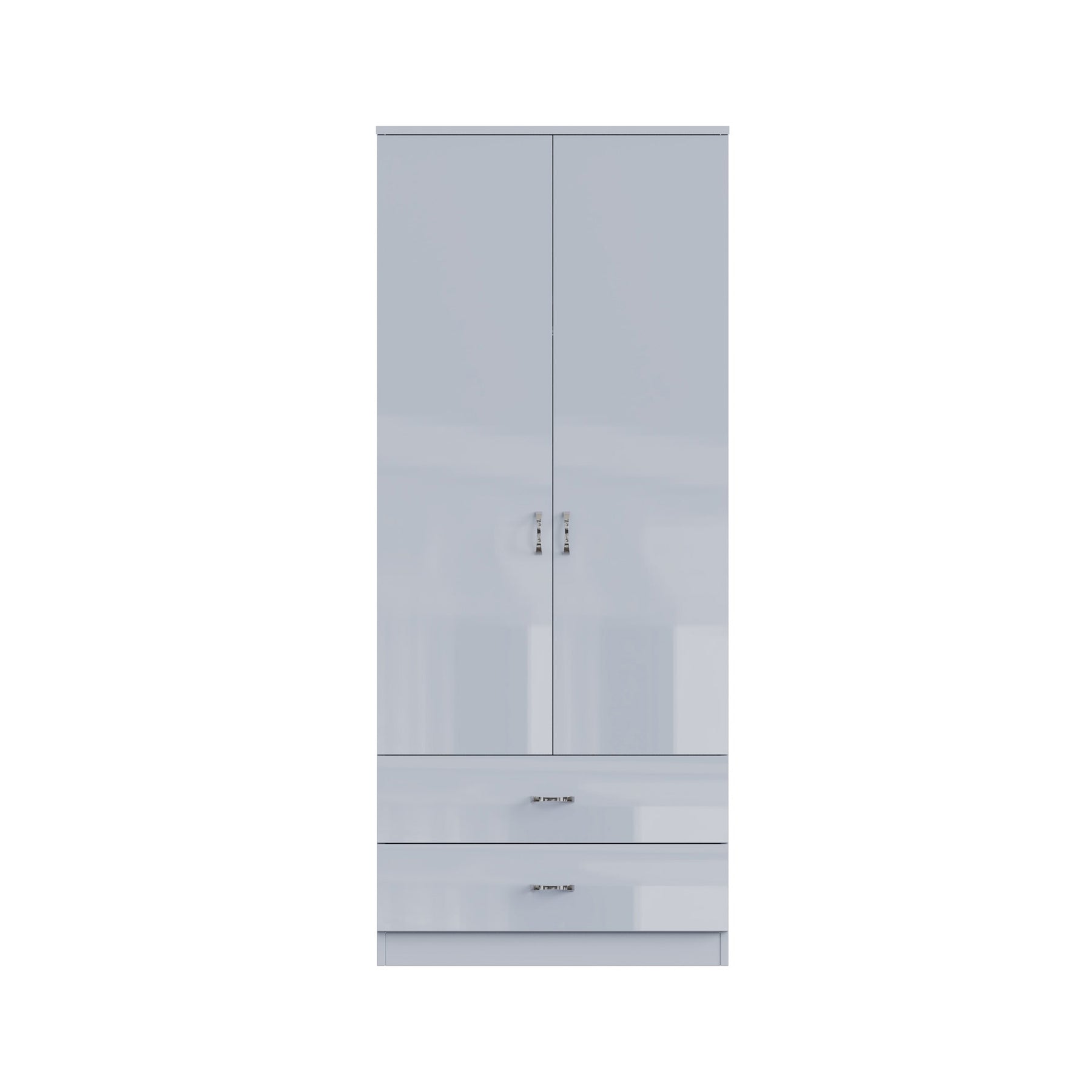 FWStyle Chilton Combination Wardrobe 2 Door 2 Drawer - Grey Gloss Front