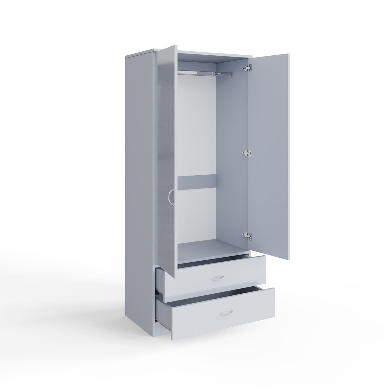 FWStyle Chilton Combination Wardrobe 2 Door 2 Drawer - Grey Gloss Front