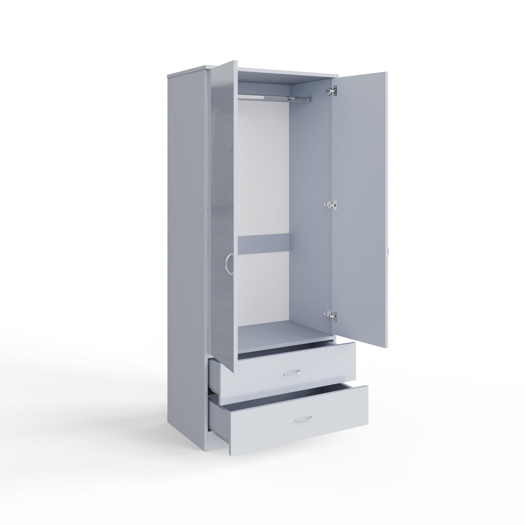 FWStyle Chilton Combination Wardrobe 2 Door 2 Drawer - Grey Gloss Front