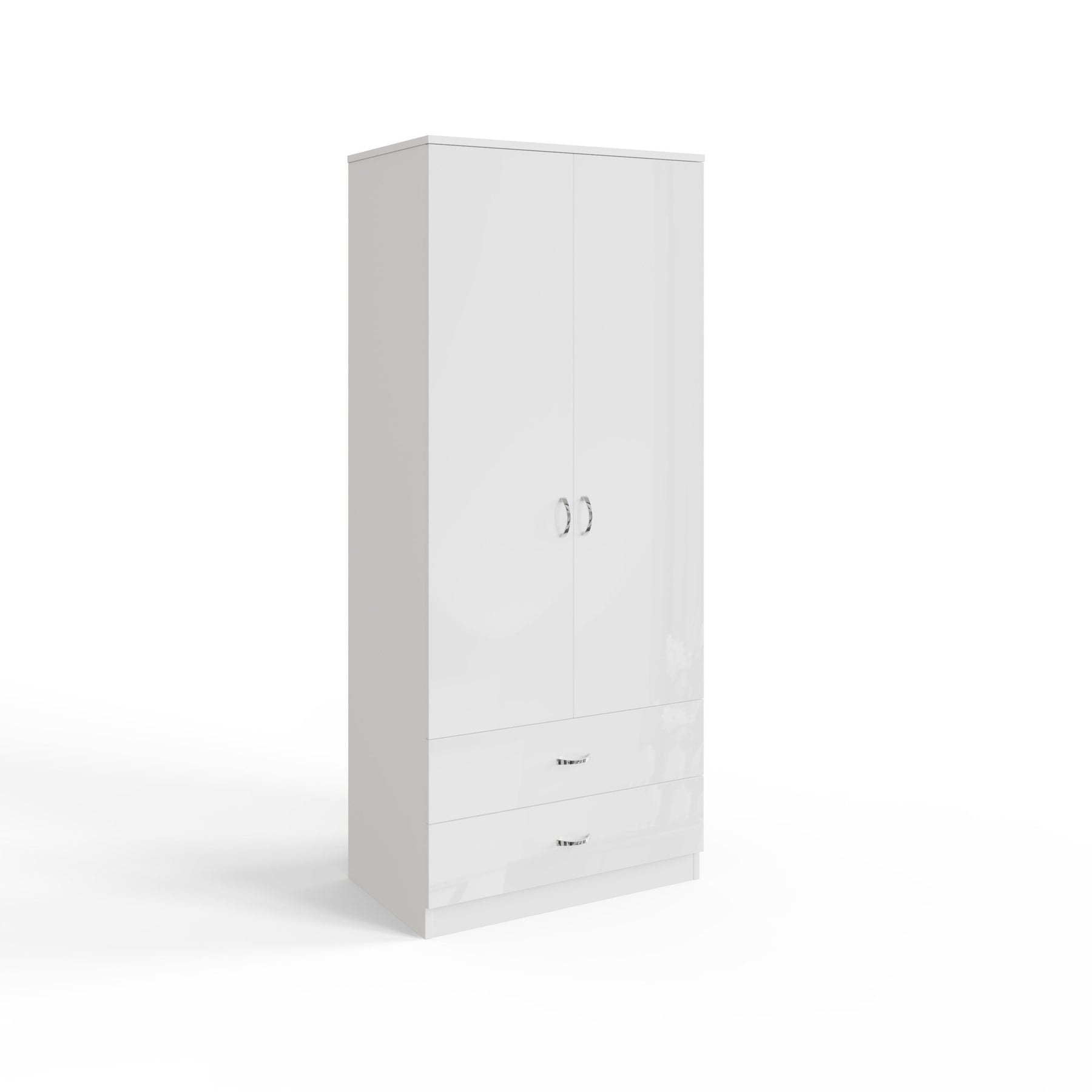 FWStyle Chilton Combination Wardrobe 2 Door 2 Drawer - White Gloss Front