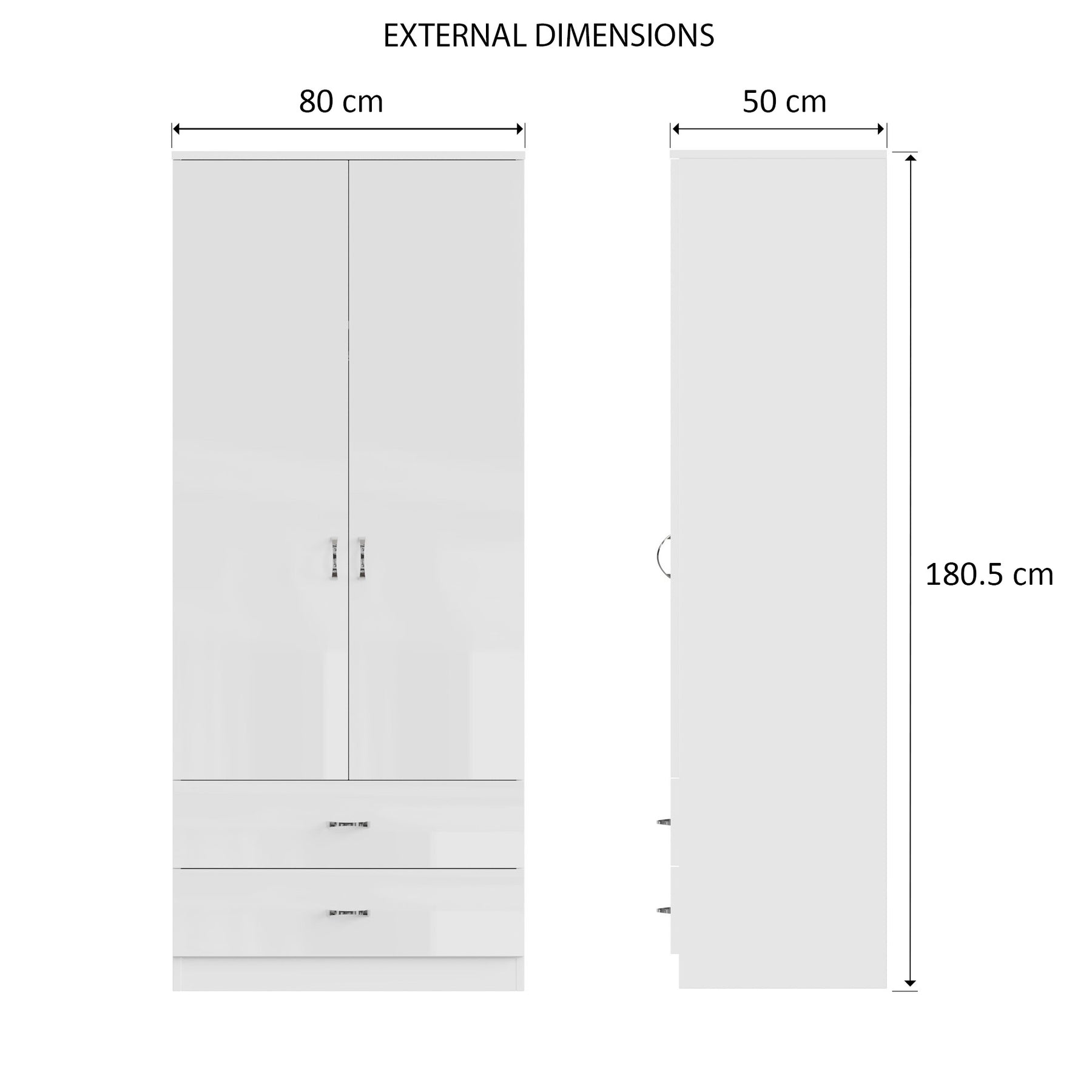 FWStyle Chilton Combination Wardrobe 2 Door 2 Drawer - White Gloss Front