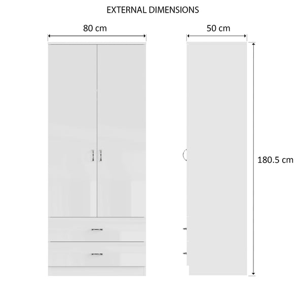 FWStyle Chilton Combination Wardrobe 2 Door 2 Drawer - White Gloss Front
