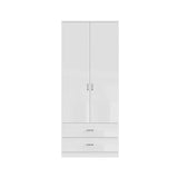 FWStyle Chilton Combination Wardrobe 2 Door 2 Drawer - White Gloss Front