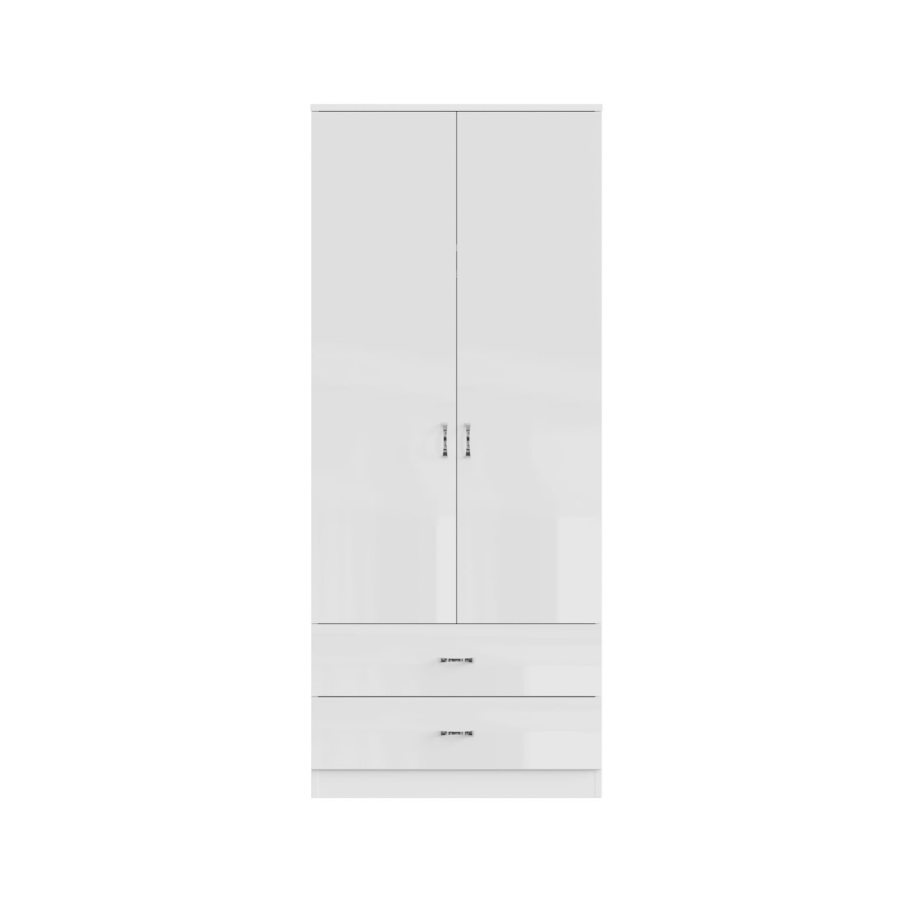 FWStyle Chilton Combination Wardrobe 2 Door 2 Drawer - White Gloss Front