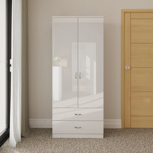 FWStyle Chilton Combination Wardrobe 2 Door 2 Drawer - White Gloss Front