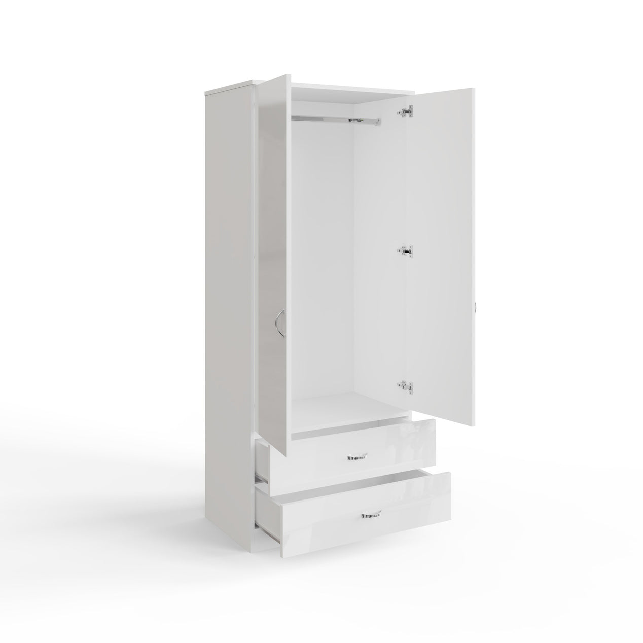 FWStyle Chilton Combination Wardrobe 2 Door 2 Drawer - White Gloss Front