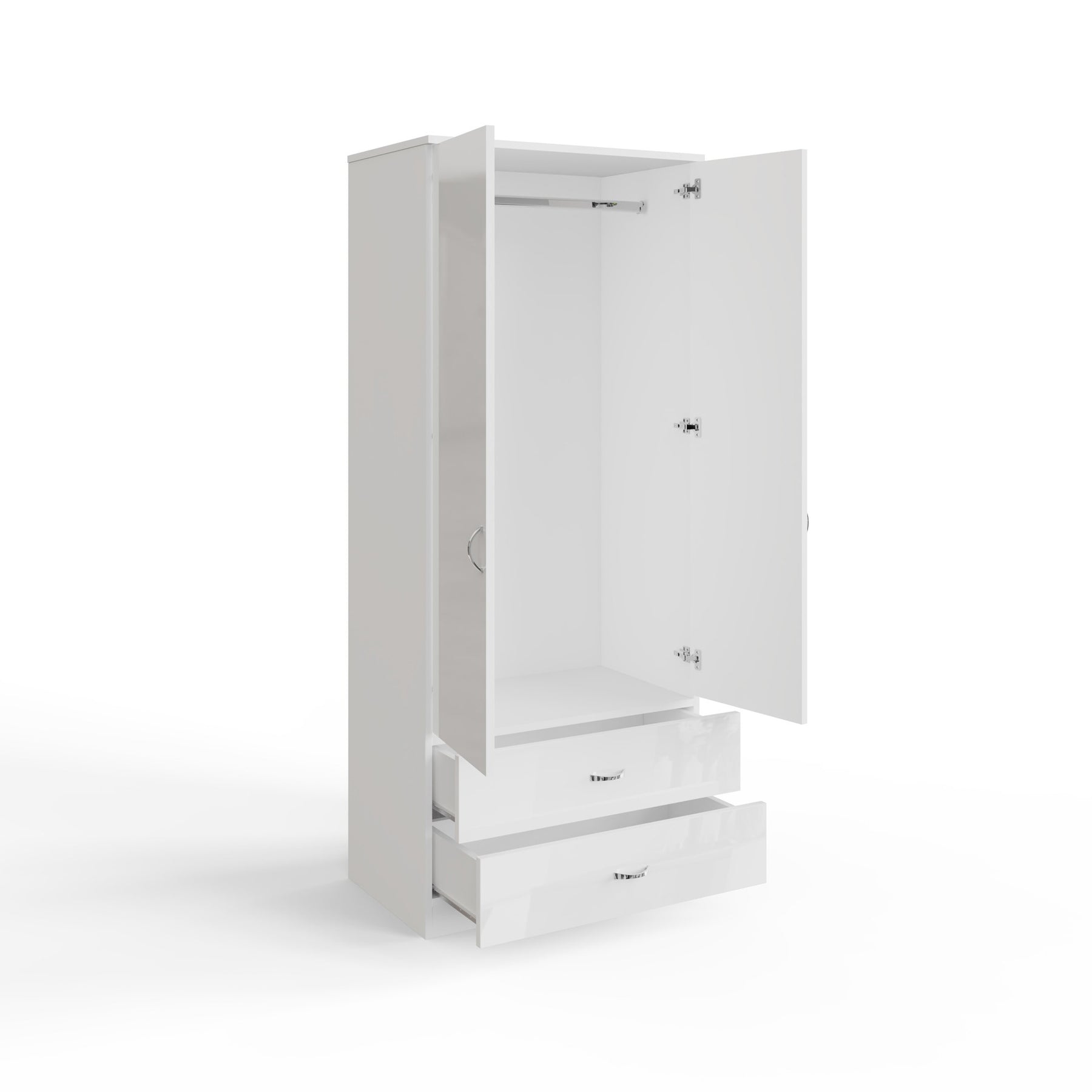 FWStyle Chilton Combination Wardrobe 2 Door 2 Drawer - White Gloss Front