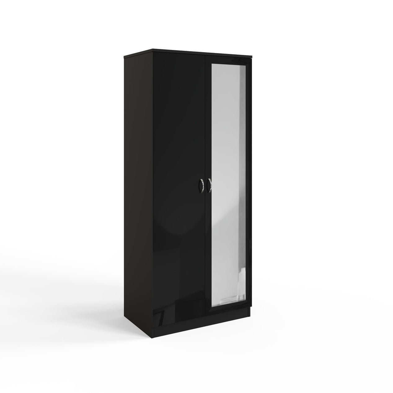 FWStyle Chilton 2 Door Wardrobe With Mirror - Black Gloss Front