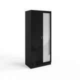 FWStyle Chilton 2 Door Wardrobe With Mirror - Black Gloss Front