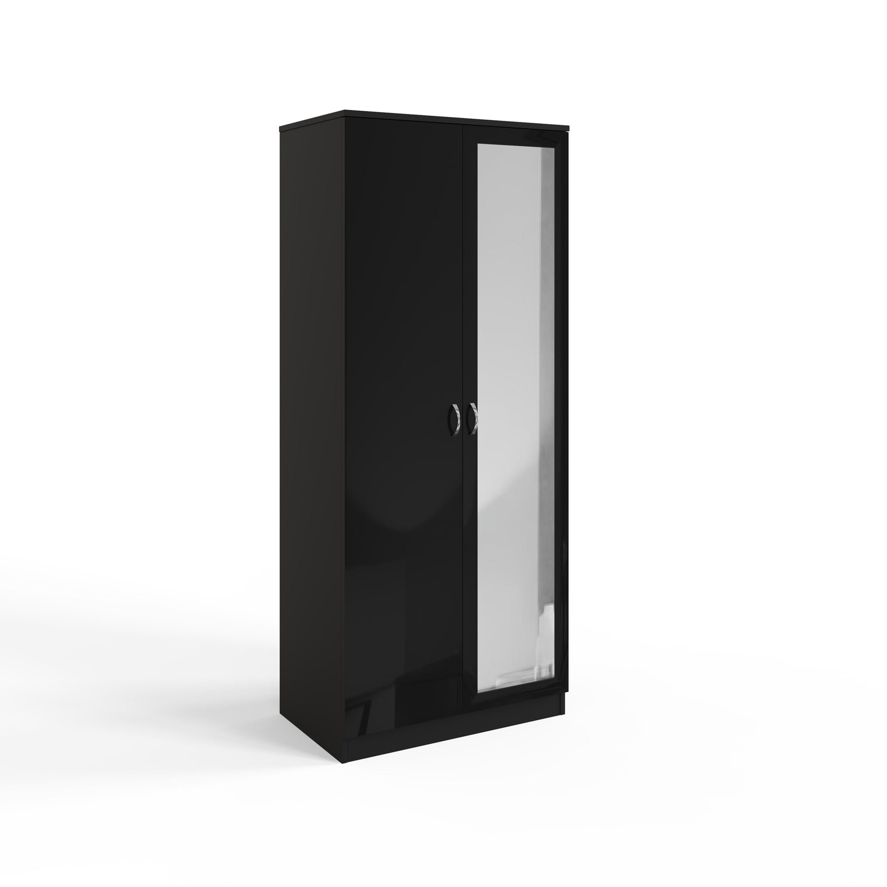 FWStyle Chilton 2 Door Wardrobe With Mirror - Black Gloss Front